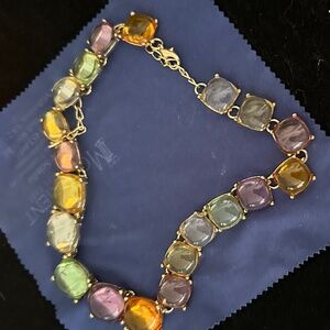 NEW PLUNDER Multi-colored rhinestone necklace with gold accents clasp